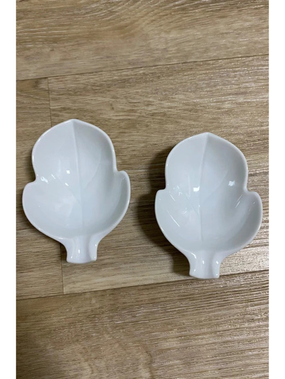 White Porcelain 3” Leaf Butter Pats Set of 2~Trinket Dish